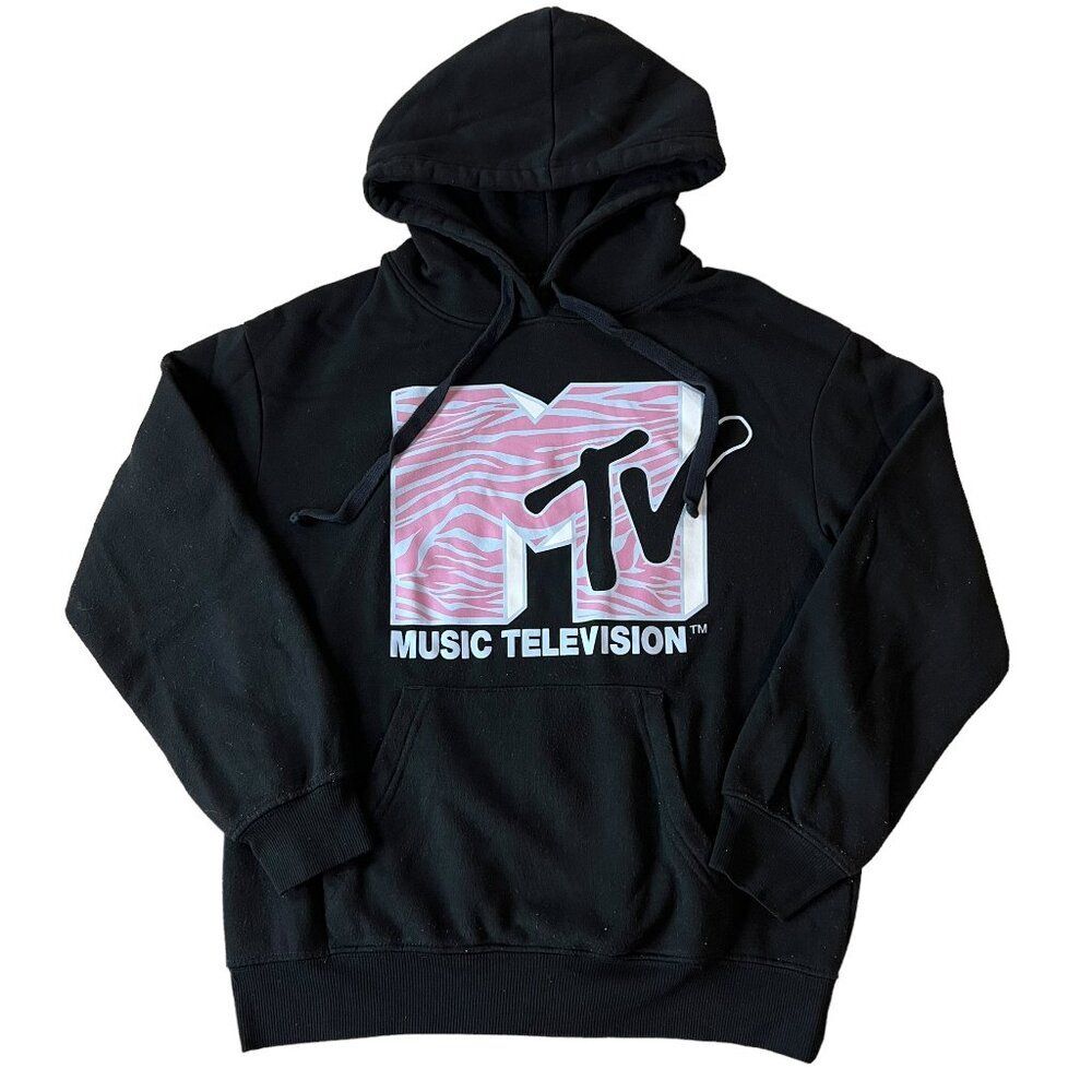 MTV Music Television Graphic‎ Hoodie Jacket Sweater Black Women's Small Y2K